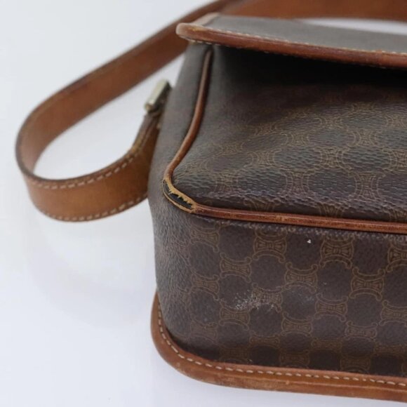 CELINE Macadam Canvas Shoulder Bag PVC Leather Brown Gold Auth 93829 - Picture 10 of 14